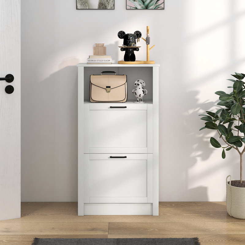 Armoire à chaussures avec compartiment ouvert et 2 tiroirs rabattables