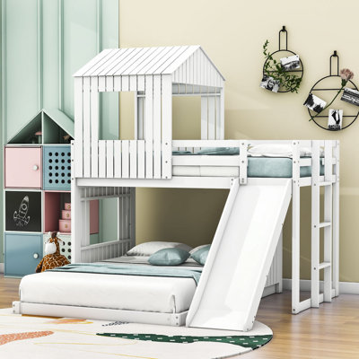 Rhythm Twin Over Full House Bunk Bed with Ladder and Slide