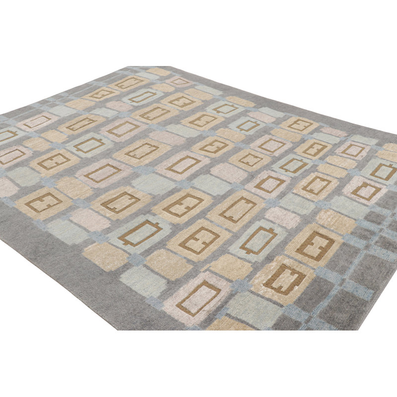 Rug & Kilim’S Scandinavian Style Rug In Blue, Beige-Brown & Gray Geometric Patterns