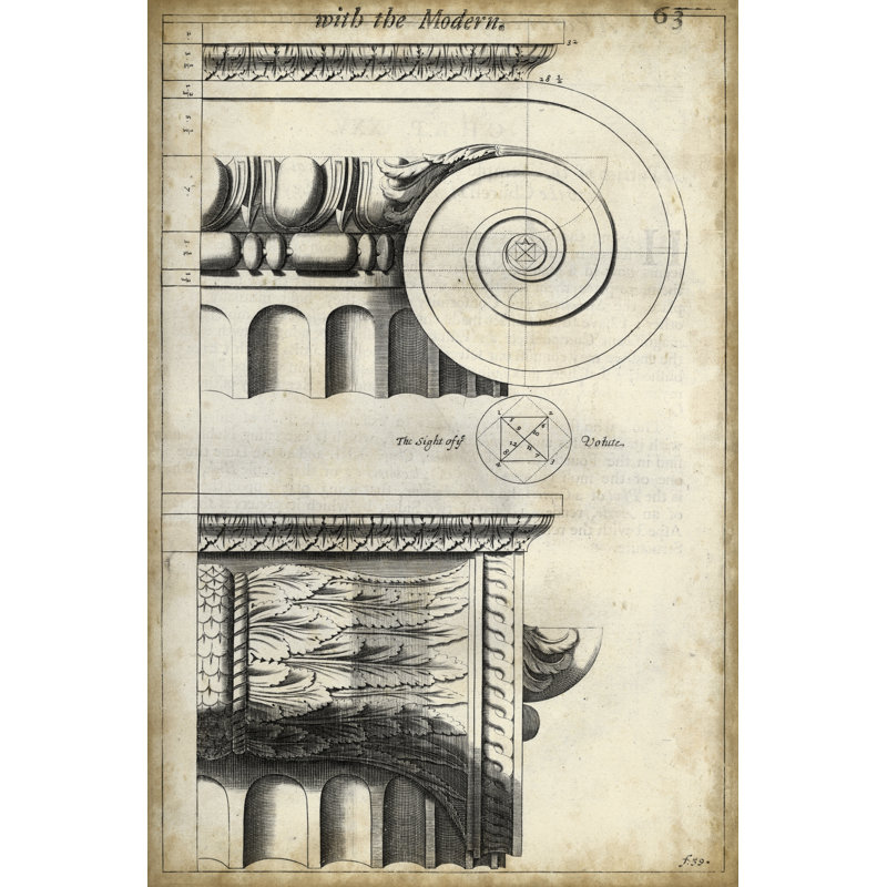 Architectural Composition II - Print on Canvas, 46cm H x 30cm W , Black Floater Framed