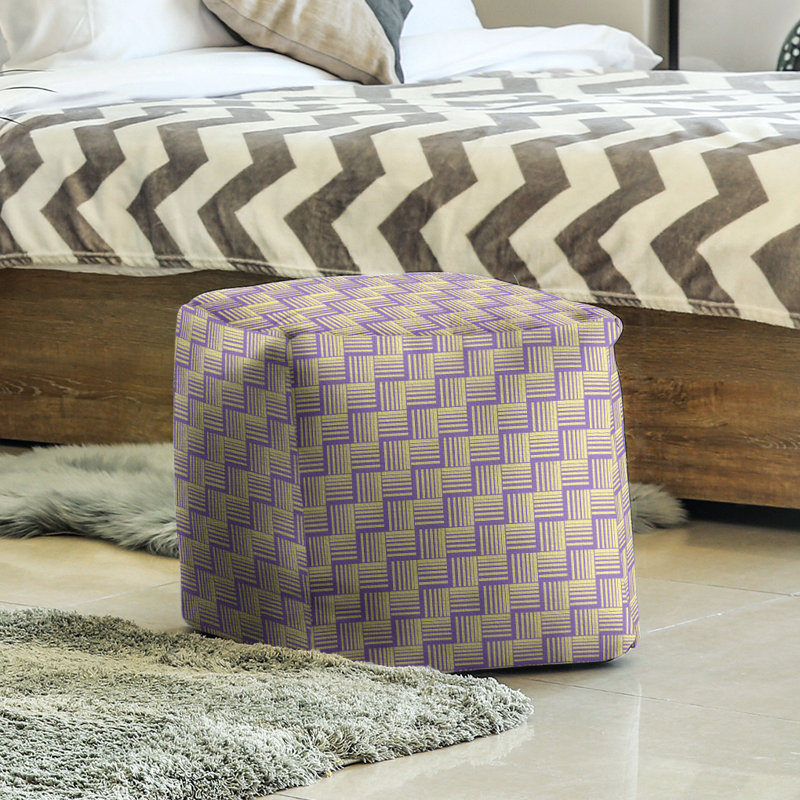 Repose-pieds cubique à rayures classic basketweave, Mauve / jaune