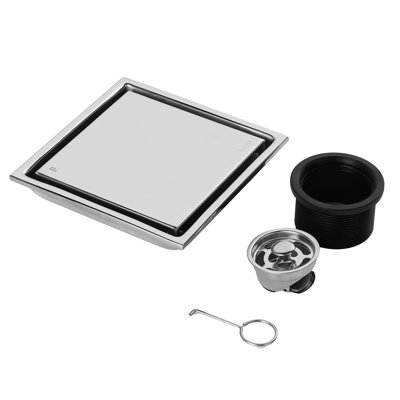 Drain de douche carré en acier inoxydable de 4 pouces avec piège à cheveux et insert de carrelage et grille 2 en 1 FINE FIXTURES