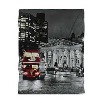 Grayscale Pantheon Duvet Cover with Red Bus - Bedroom Decor