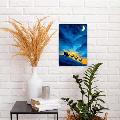 Santa'S Starry Journey Abstract Contemporary Winter Landscape Wall Art Print 1 Piece Wrapped Canvas Wall Art