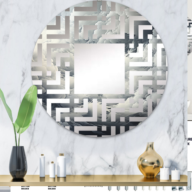 Miroir décoratif labyrinthe de nuages noirs et blancs MIR108542 C, 31,4 po x 31,4 po