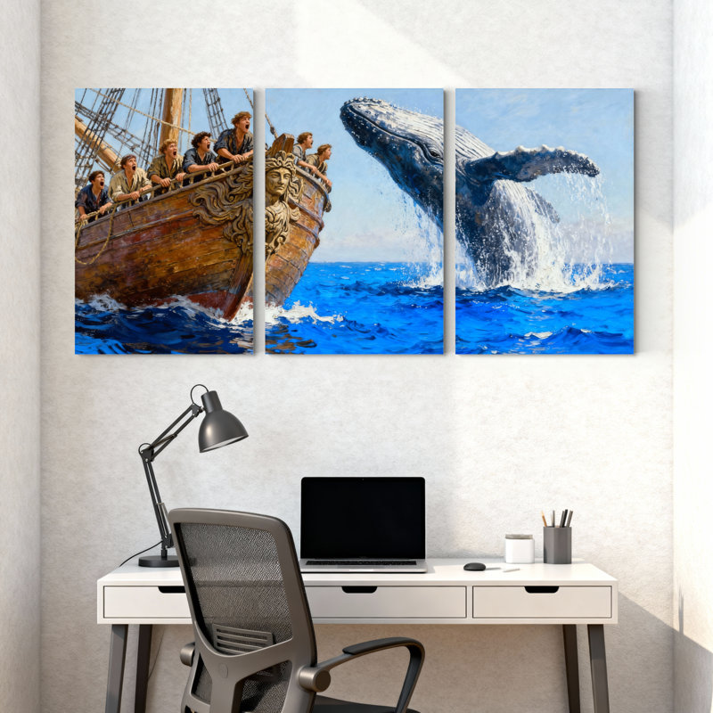 «Nautical Ship Crew Whale Ocean Adventure», ensemble de 3 impressions d'art sur toile, H 18 po x l 36 po