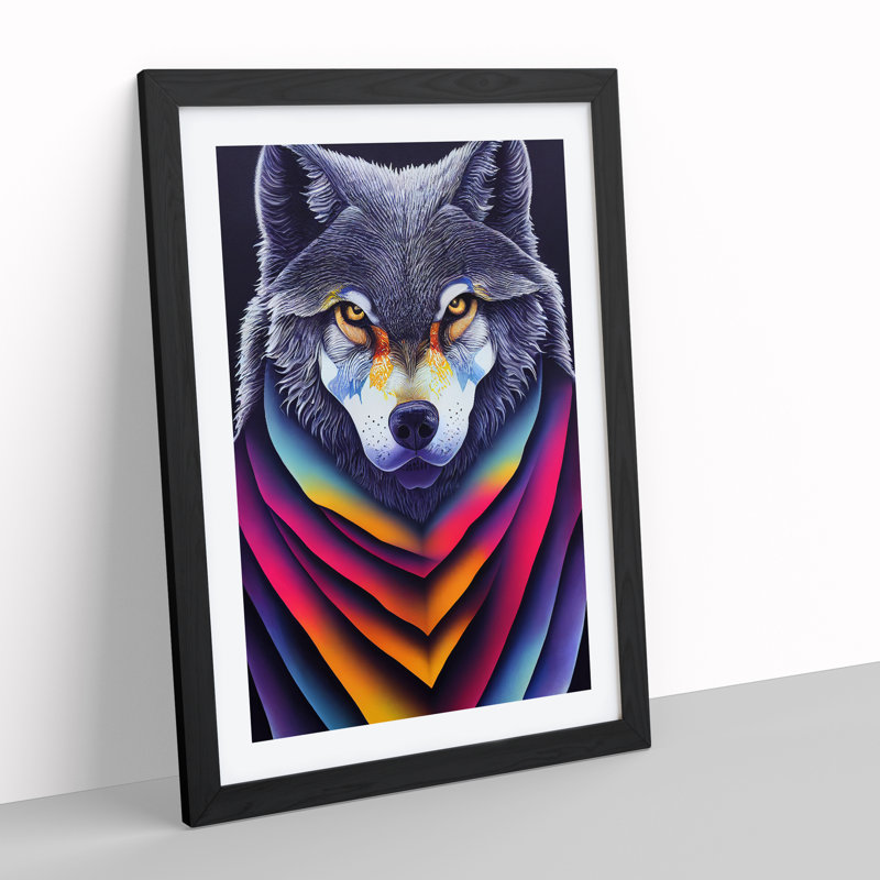 Wolf In Colour No.3 - Single Picture Frame Print, Black Framed, 64cm H x 46cm W x 2cm D