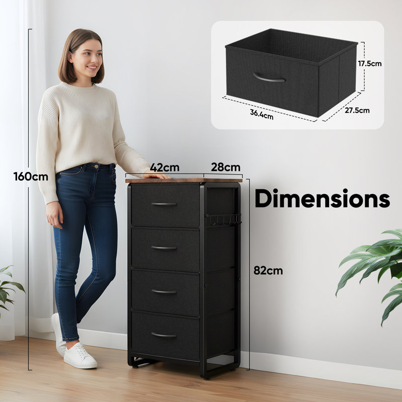 4 Drawer Storage Drawer, Black