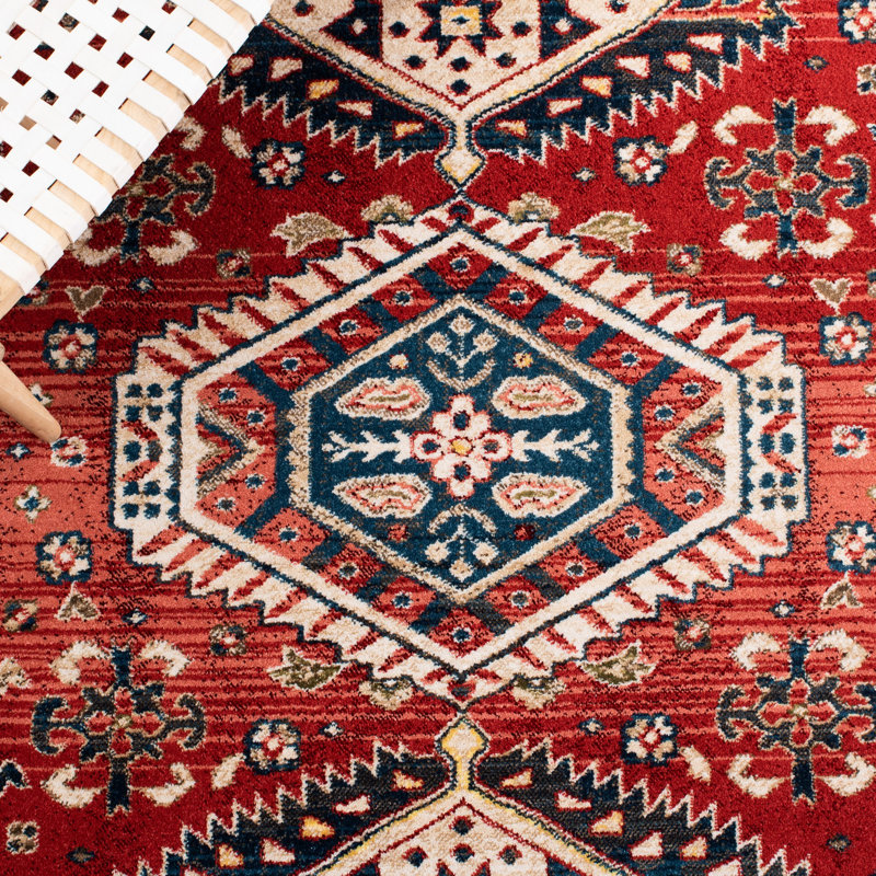Kallie Oriental Blue/Ivory/Red Area Rug, Rectangle 3'3" x 4'1"