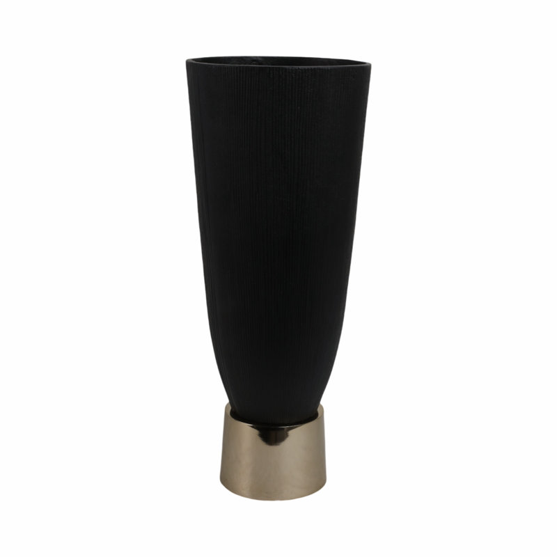 Metal Aluminum Vase with Sleek Stylish Form and Dual-Texture Design, Modern Decorative Accent with Bold Contemporary Appeal, Sculptural Silhouette for Artistic Sophistication and Versatile Decor
