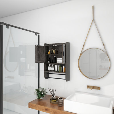 Armoire murale de salle de bain avec portes, tablette réglable, barre à serviettes et porte-papier, armoire de rangement au-dessus de la toilette, armoire à pharmacie pour salle de bain - gris