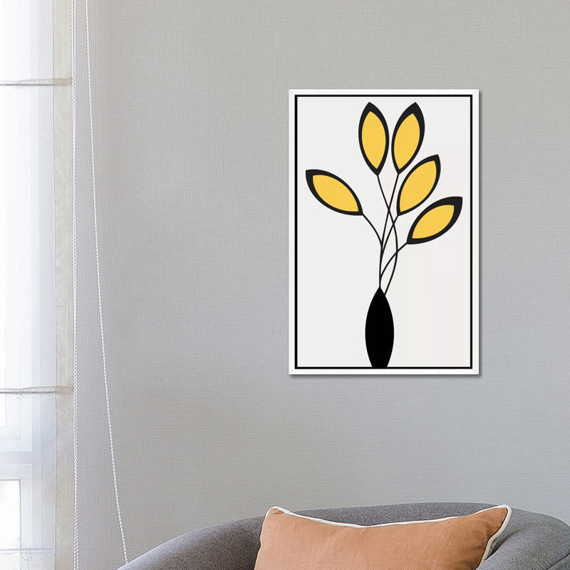 Cinco - Yellow by Kubistika - Print on Canvas, White Floater Framed, 66.04cm H x 45.72cm W x 3.81cm D