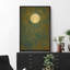 Pleine lune avec lignes dorées fluides sur fond vert foncé, impression sur toile encadrée-643125528-643125533