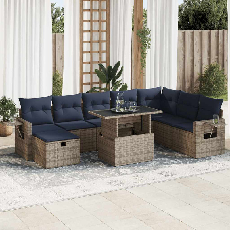 Wicker 8 - Person Garden Lounge Set with Cushions
