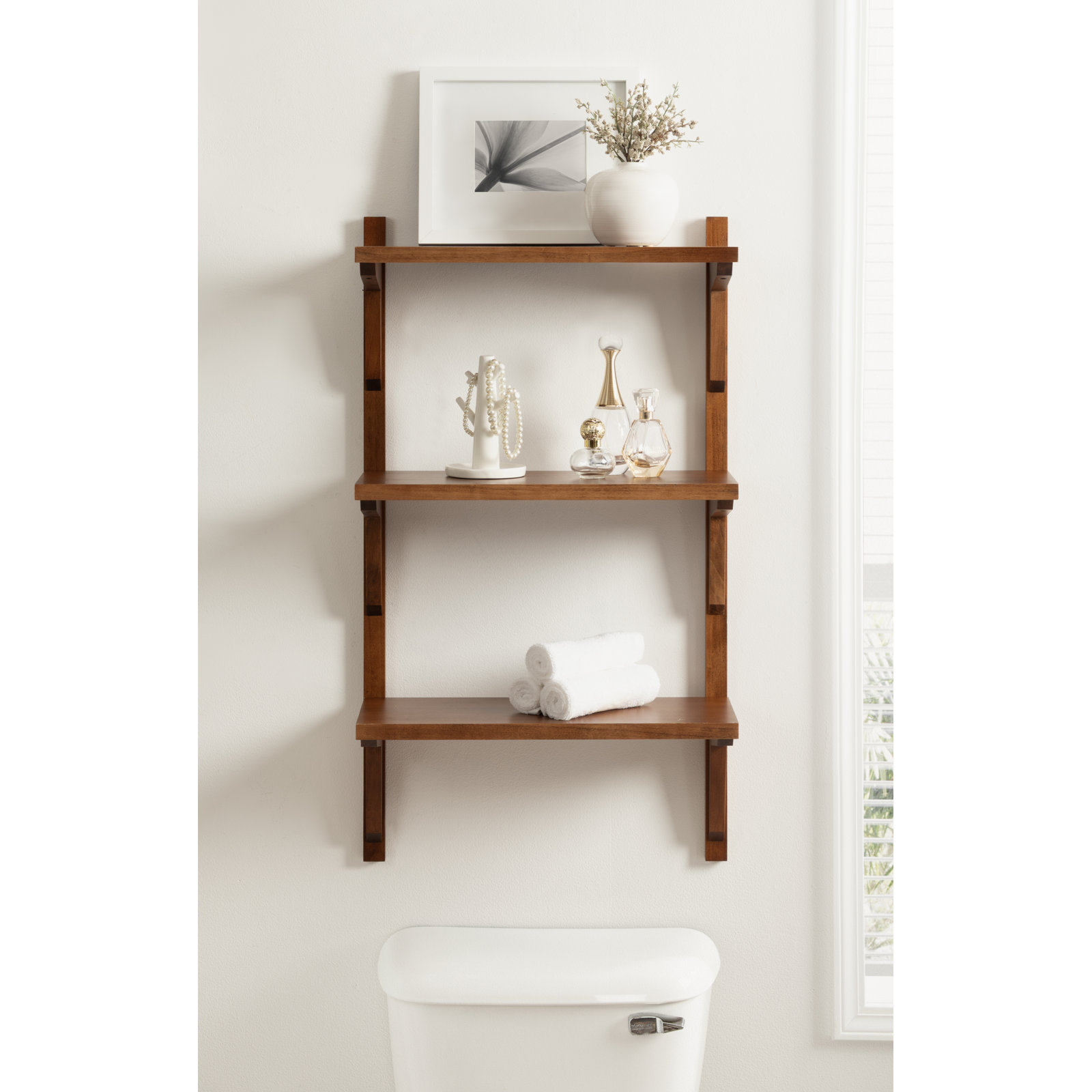 Carmouche Tiered Solid Wood Wall Shelf, Brown