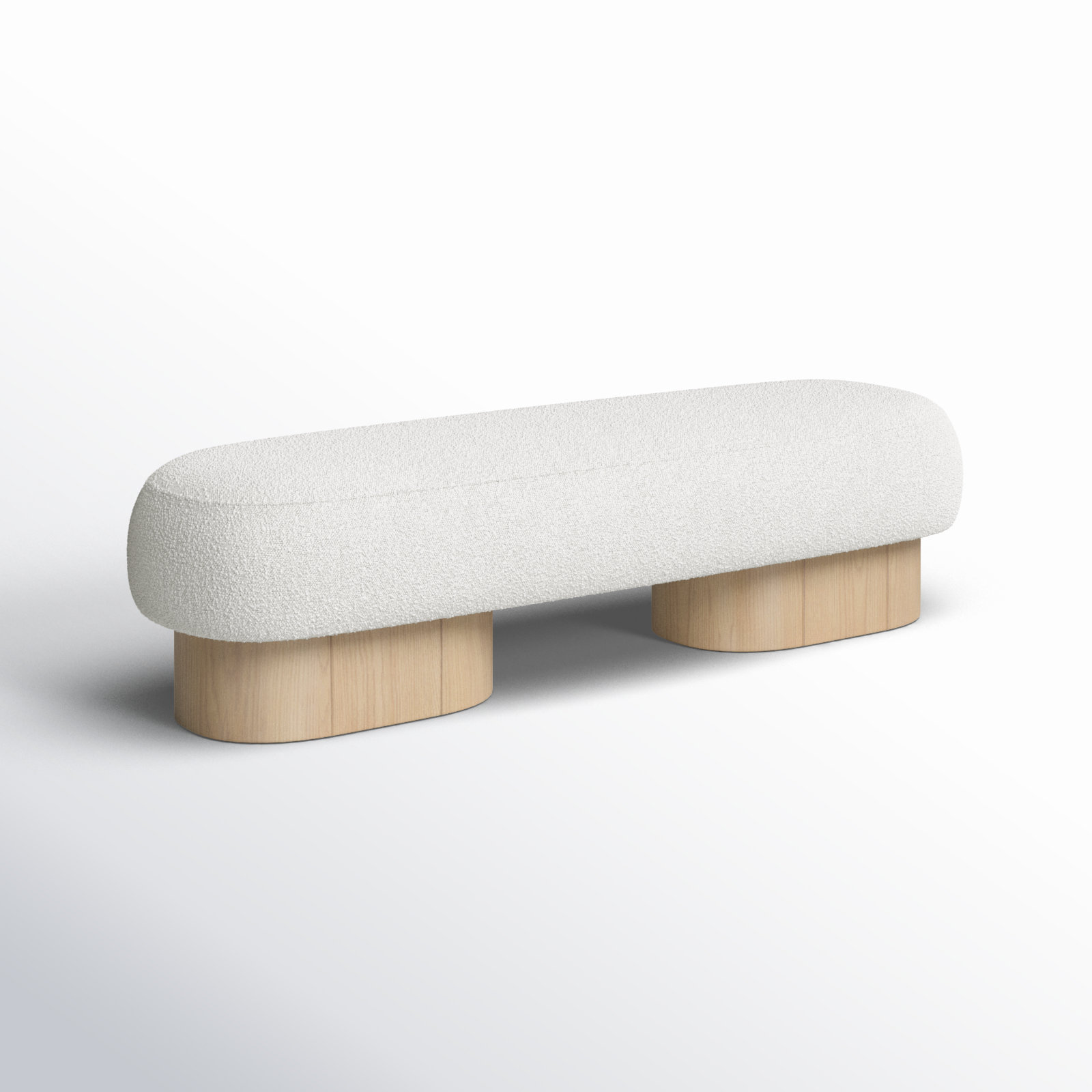 Denyer Boucle Fabric Upholstered Bench, Light Oak, Cream Boucle Fabric