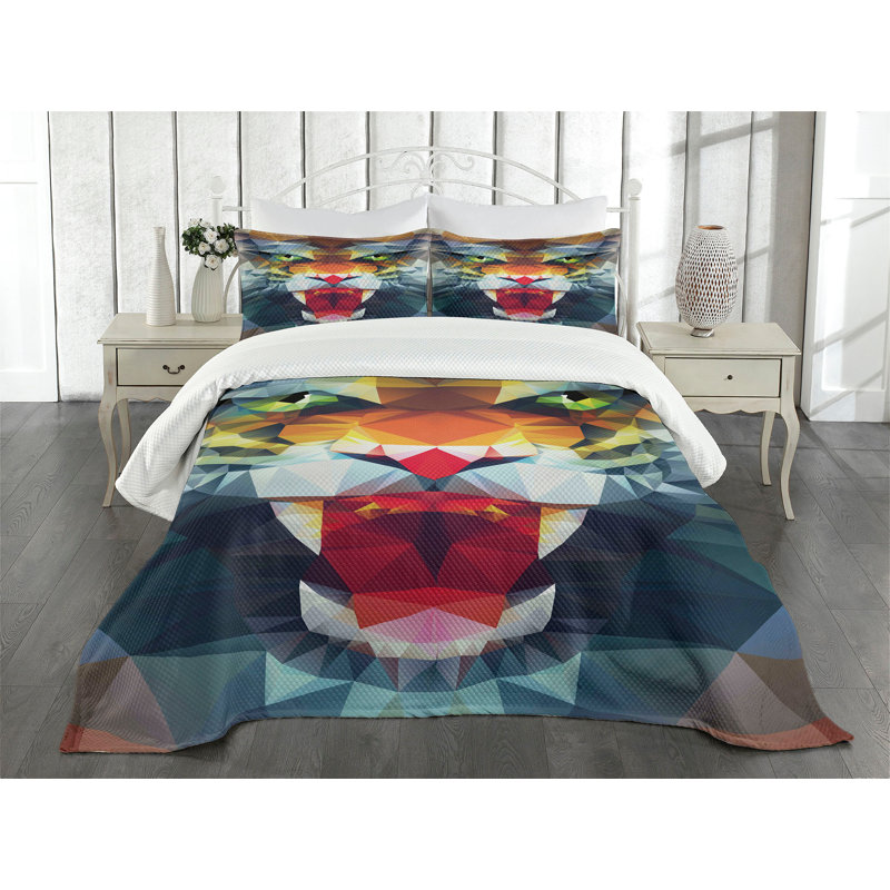 Ambesonne Tiger Bedspread Set Abstract Portrait Animal Multicolor, King Bedspread + 2 Standard Shams