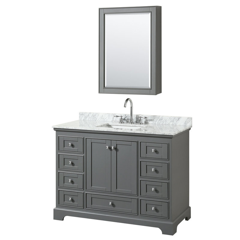 Ensemble de meuble-lavabo simple 48 "avec miroir Deborah, Gris foncé, Chrome poli