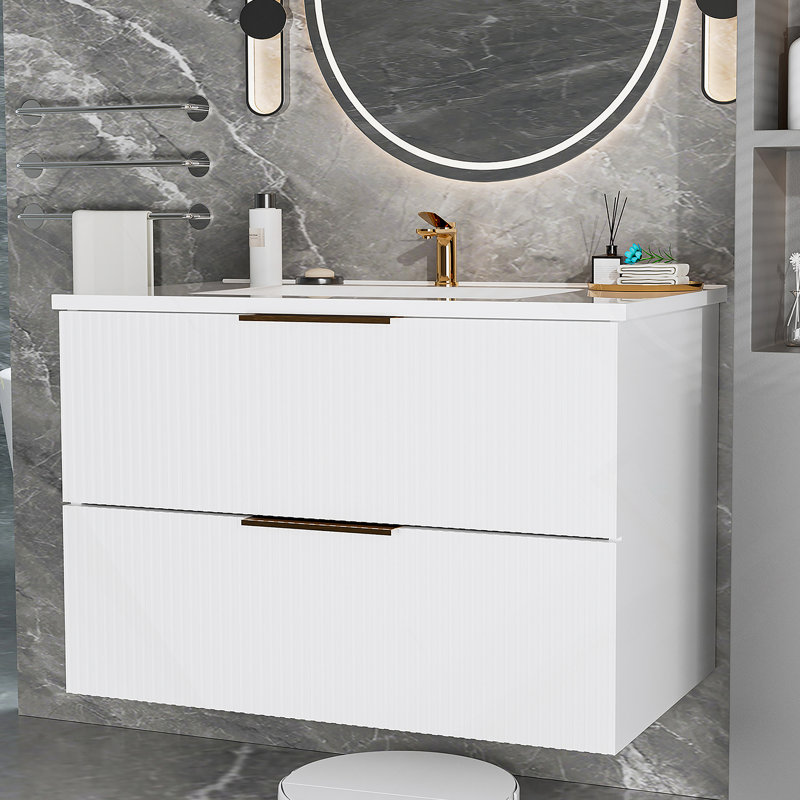 Armoire de salle de bain avec deux tiroirs de rangement, 36", Blanc