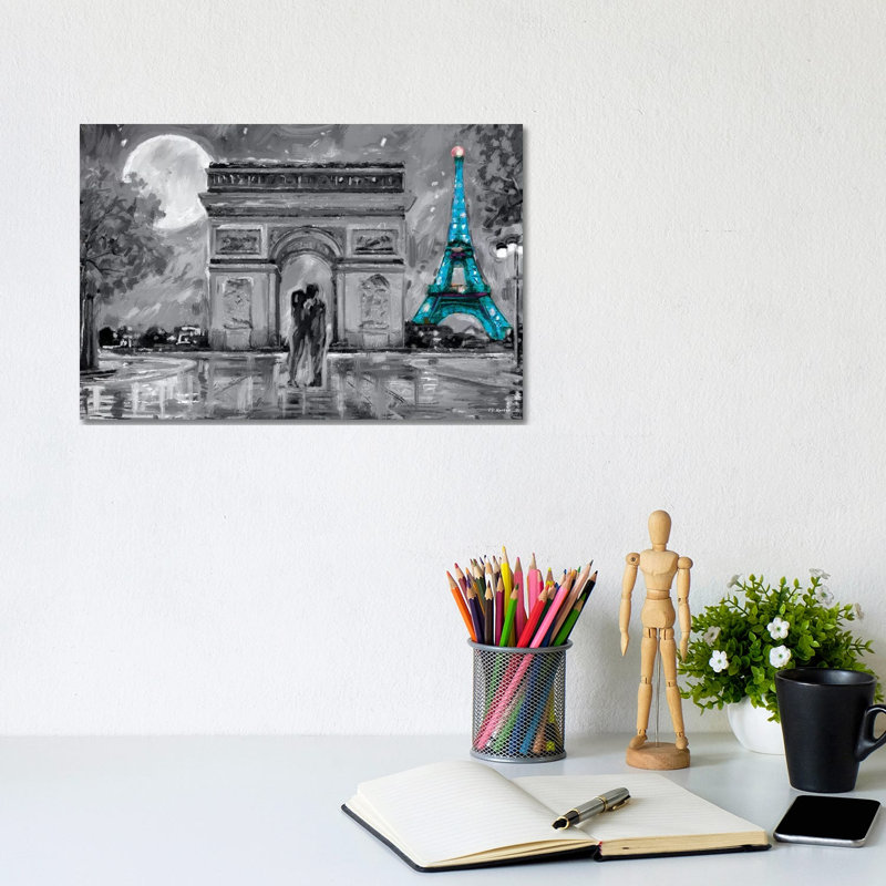 Paris in Love, Tour Eiffel bleue par P.D. Moreno - reproduction d'art sur toile tendue, H 8 po x l 12 po x P 0,75 po
