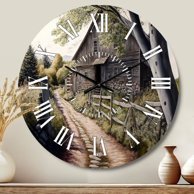 Yellow Barn In Spring III - Farmhouse / Country White Face Wall Clock