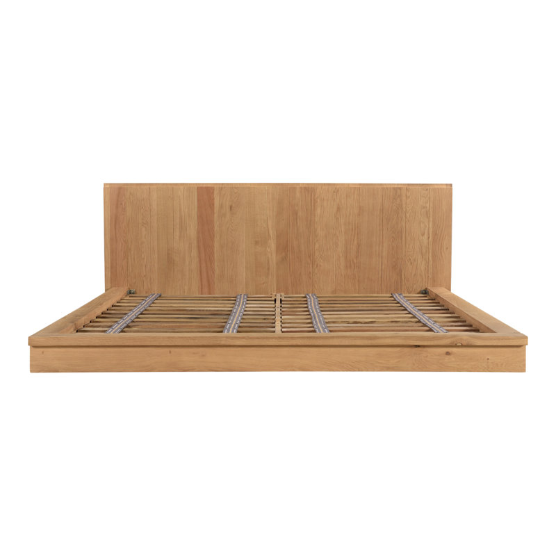 King Oak Solid Wood Platform Bed with Headboard