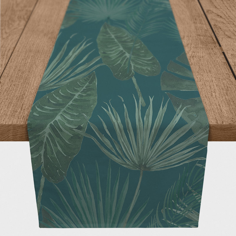 Floral Cotton Blend Table Runner, 72" L x 16" W, Blue