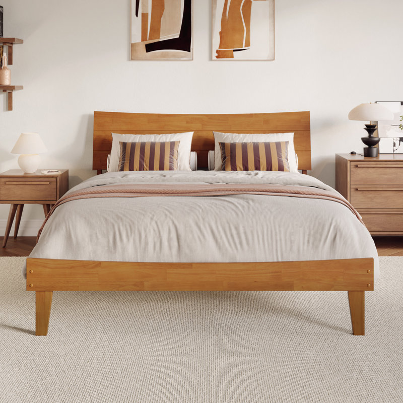 Lit plateforme en bois Phoenix avec pied de lit assorti, Grand lit, Light Toffee