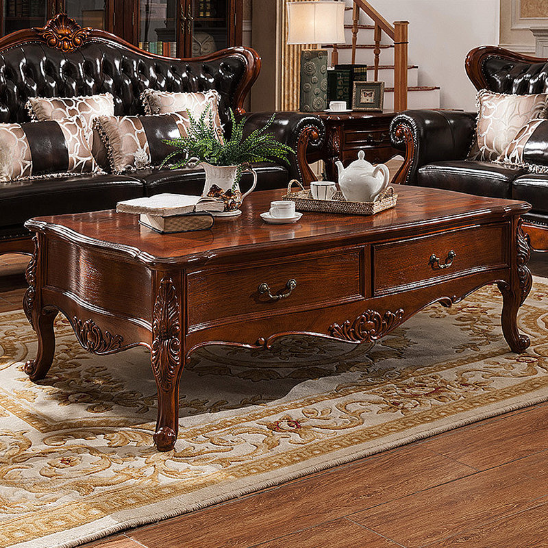 American solid wood carving coffee table, 20.87" H x 51.18" L x 27.56" W