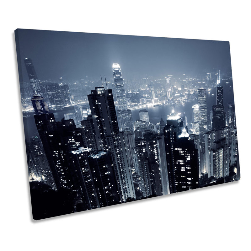 Hong Kong City Skyline Night - Wrapped Canvas Print, 40.6cm H x 61cm W