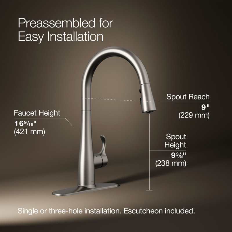 Simplice Touchless Pull-Down Kitchen Sink Faucet with Three-Function Sprayhead, Vibrant Stainless
