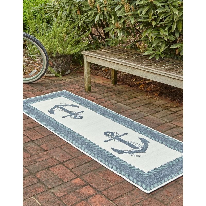 Tapis intérieur / extérieur bleu marine / ivoire Bethlehem, Tapis de couloir 2 pi x 6 pi