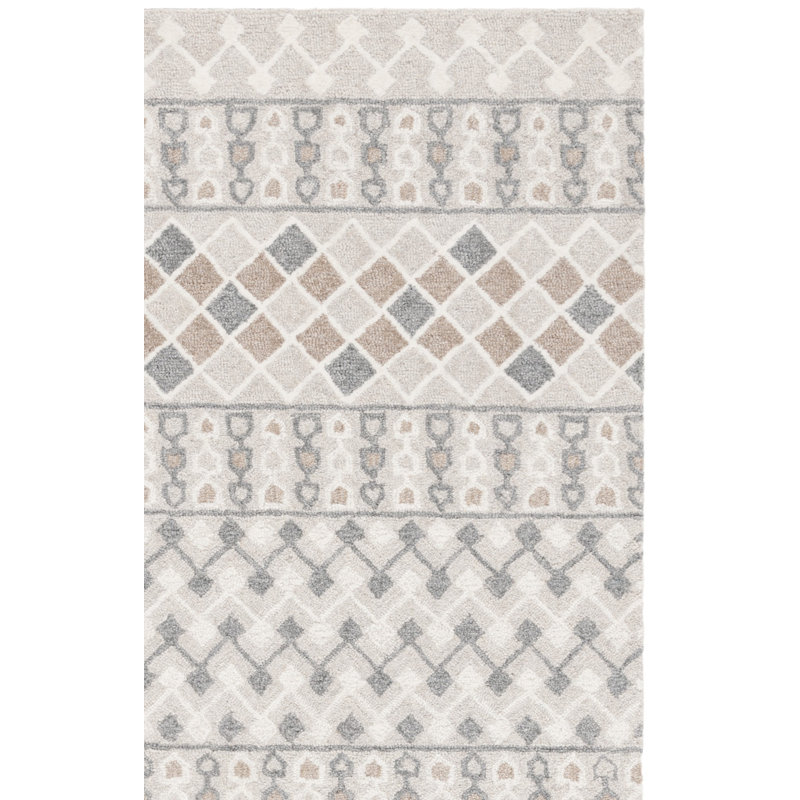Xendaya Ebony Hand Tufted Wool Cotton Southwestern Rug in Grey/Ivory, Square 6'