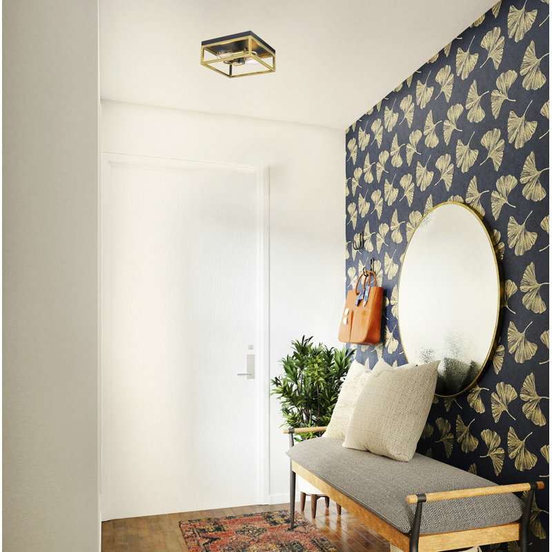 Transitional 2 Light Gold Square Flush Mount, Black/Gold