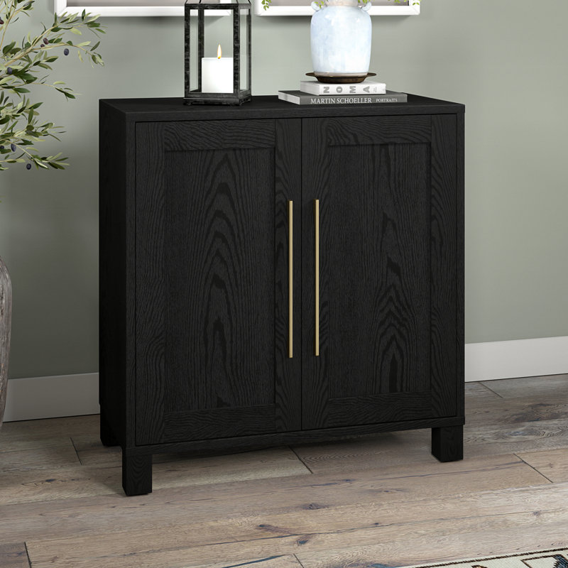 2-Door Accent Cabinet with Adjustable Shelf, Black Grain