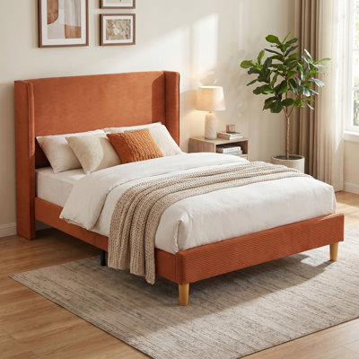 Luxury Modern Wingback Corduroy Upholstered Bed