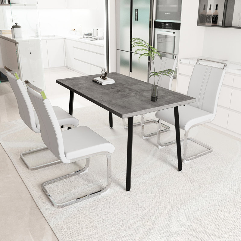 Expandable Square Dining Table With 4 Comfy Faux Leather Chairs, Material, Performance 55.12 - 70.87" Comfortable Rectangular Table, Industrial Elegance