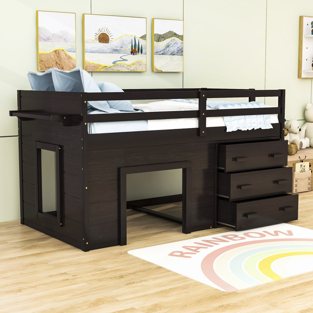 Wood Loft Bed,Twin Size Low Loft Bed With Drawers Harriet Bee Bed Frame 