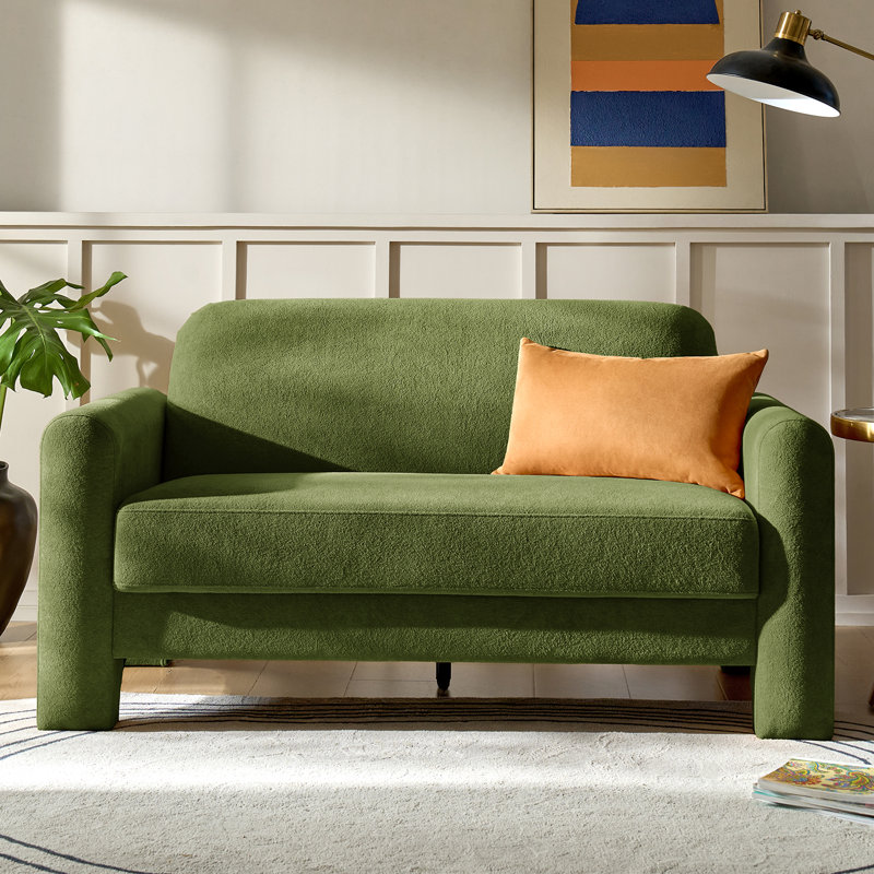 Werts 151cm W Modern Curved Upholstered 2 Seater Sofa with Deep Cushioned Seats, Olive