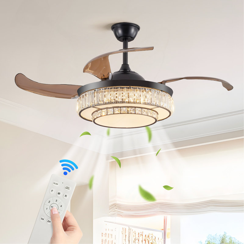 Ventilateur de plafond rétractable 48 "à DEL Contemporary Crystal