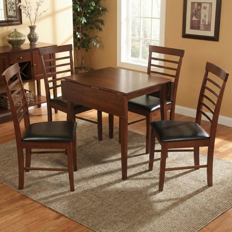 Bowerbank 4 - Person Drop Leaf Rubberwood Solid Wood Dining Set