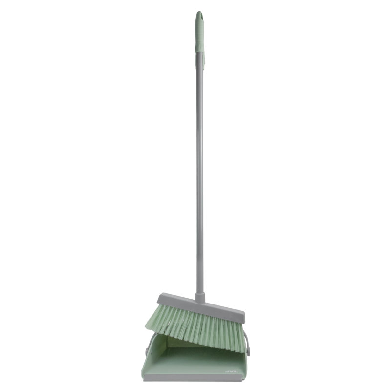 JVL Long Handle Lobby Dustpan and Brush Set, Green