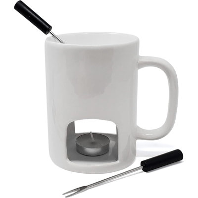 Ensemble de 2 tasses à fondue Kovot Personal - blanc | Tasses en céramique pour chocolat ou fromage | Comprend des fourchettes et des bougies chauffe-plat | Double évent