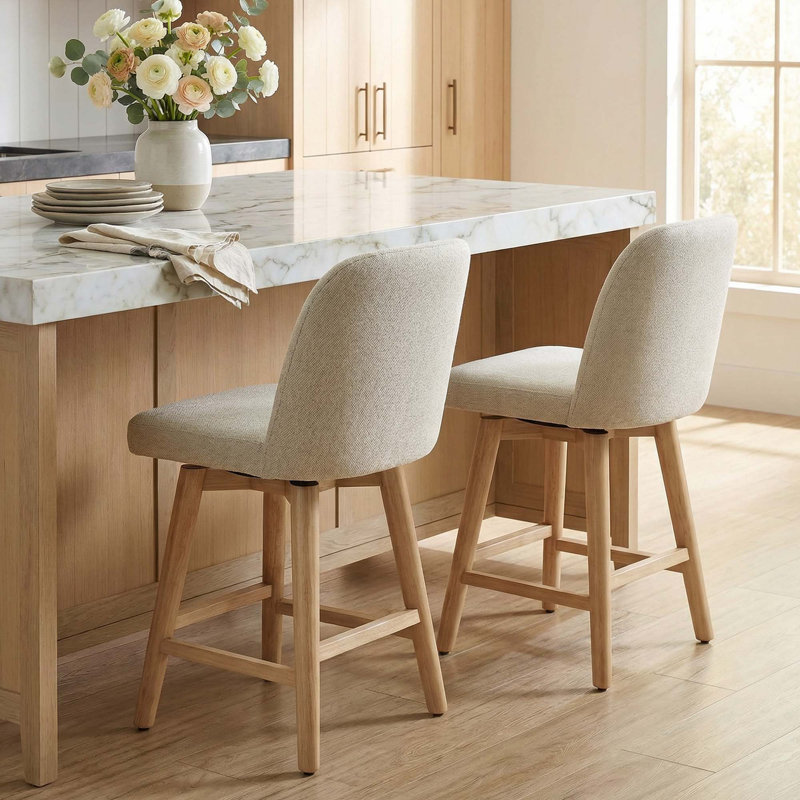 Becki Owens for Joss & Main Upholstered Swivel Counter Height Bar Stool with Solid Wood legs