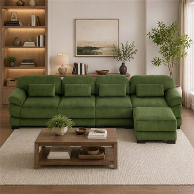 Cloud Couch Oversize L-Shaped Modular Sectional Sofa, 4-Seater Sofa with Ottoman, Comfy Thick Seat Cushions, Breathable Corduroy Fabric for Living Room Bedroom Apartment