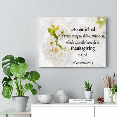 «Thanksgiving To God 2 Corinthians 9:11 Christian Wall Art Bible Verse Print» prêt à être suspendu