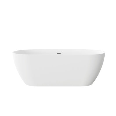 Baignoire de trempage autoportante à surface solide de 63 po, luxe, trop-plein et bonde escamotable, installation facile, style moderne pour l'esthétique de la salle de bain