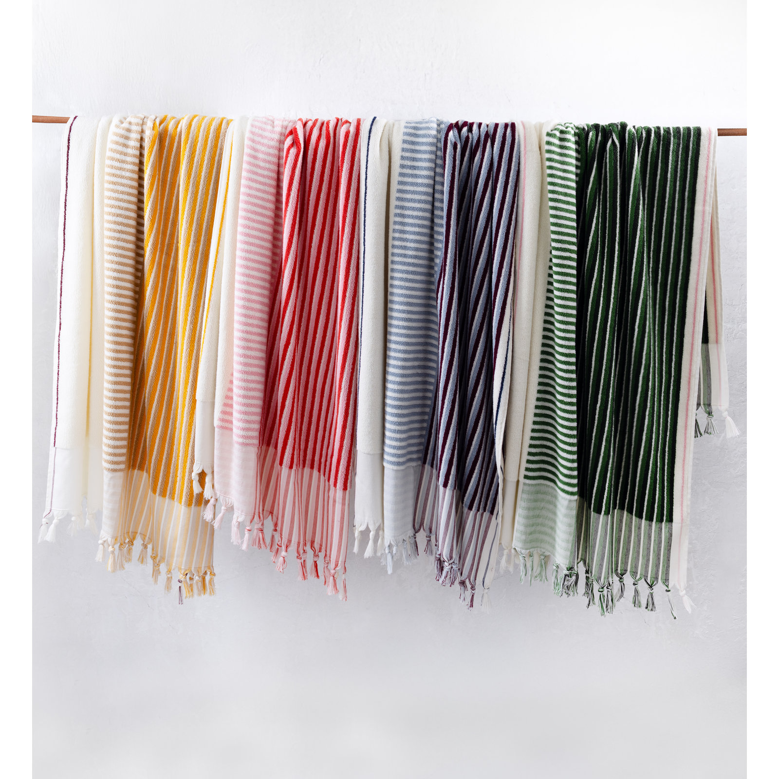 Striped Cotton Beach Towel, Green/Cream Striped