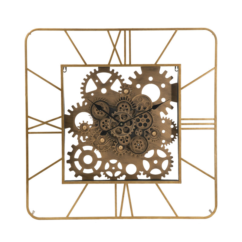 31.5" Gold Industrial Square Wall Clock with Roman Numerals