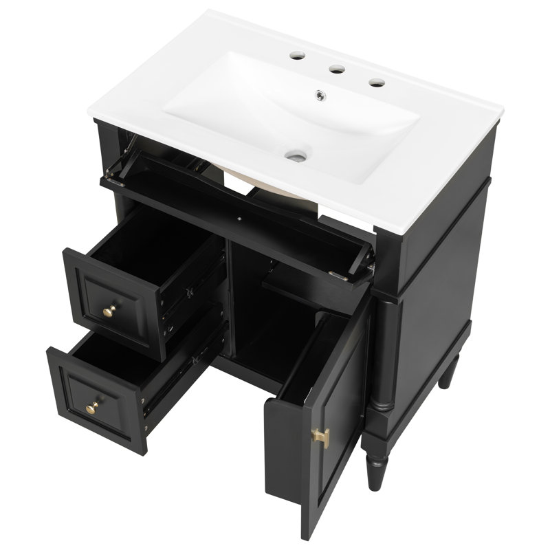 Meuble-lavabo de salle de bain avec lavabo, Black/Gold